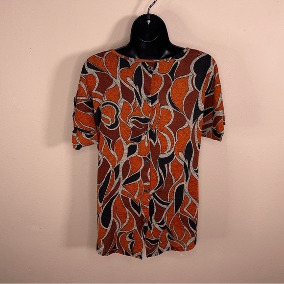 NEW MEDIUM SHARAGANO ORANGE BLACK KNIT TOP SHORT SLEEVE - Picture 6 of 13
